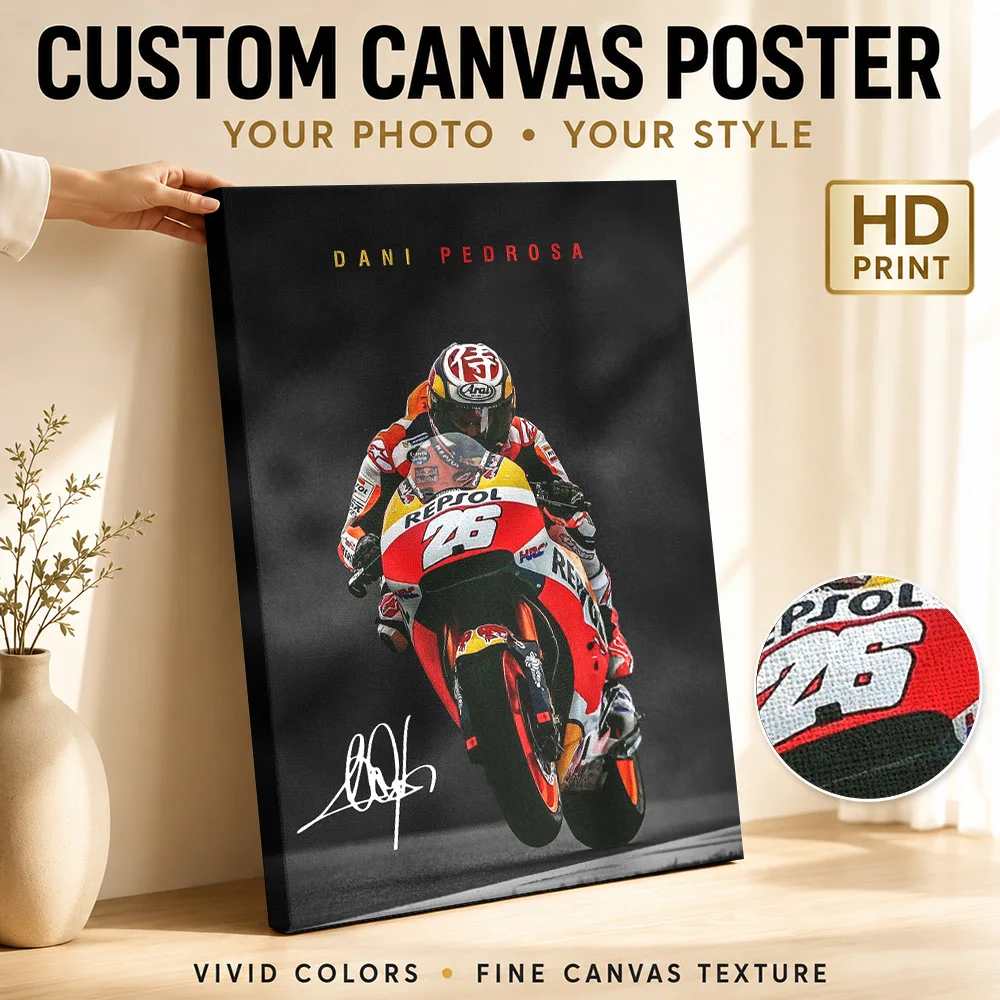 Dani Pedrosa MotoGP Canvas Painting Poster Custom Photo Modern Aesthetic Wall Art for Office Decor Ready to Hang Gift for Fans