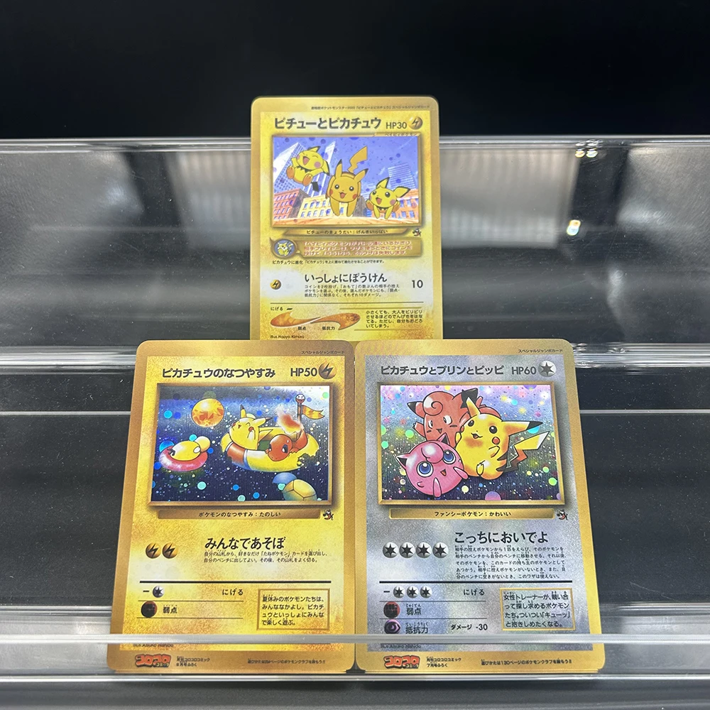 3Pcs Anime Diy Ptcg Proxy Collectible Cards Japanese Lightning Mouse Jigglypuff Holo Foil Premium Graded Collectible Cards Gift