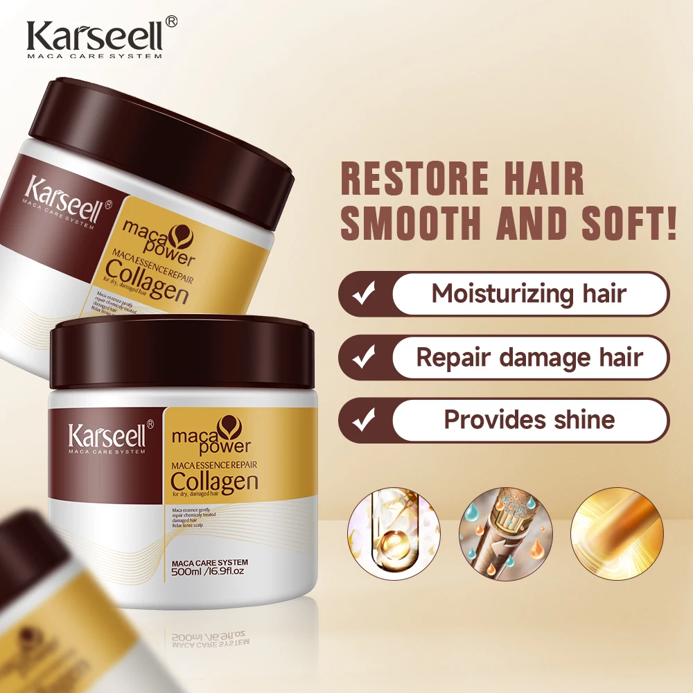 Karseell 500ml tratamiento capilar de colágeno reparación profunda acondicionamiento aceite de argán mascarilla para el cabello esencia para cabello seco dañado todo tipo de cabello