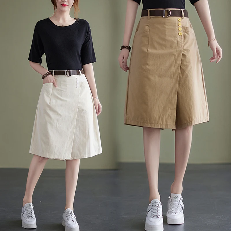 

Летние повседневные однотонные женские свободные широкие брюки больших размеров, брюки трапециевидной формы с поясом для больших бедер, длина пять четвертей