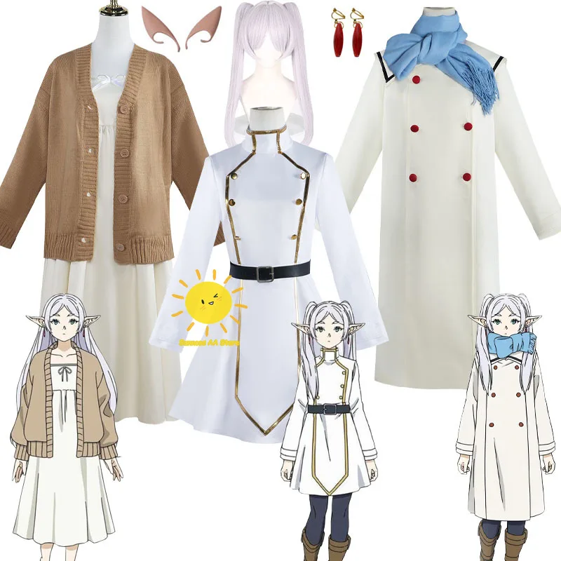 Anime Frieren Cosplay Frieren At The Funeral Cosplay Costume Winter Uniform Clothes Wig Elf-ear Halloween Christmas Costume Girl