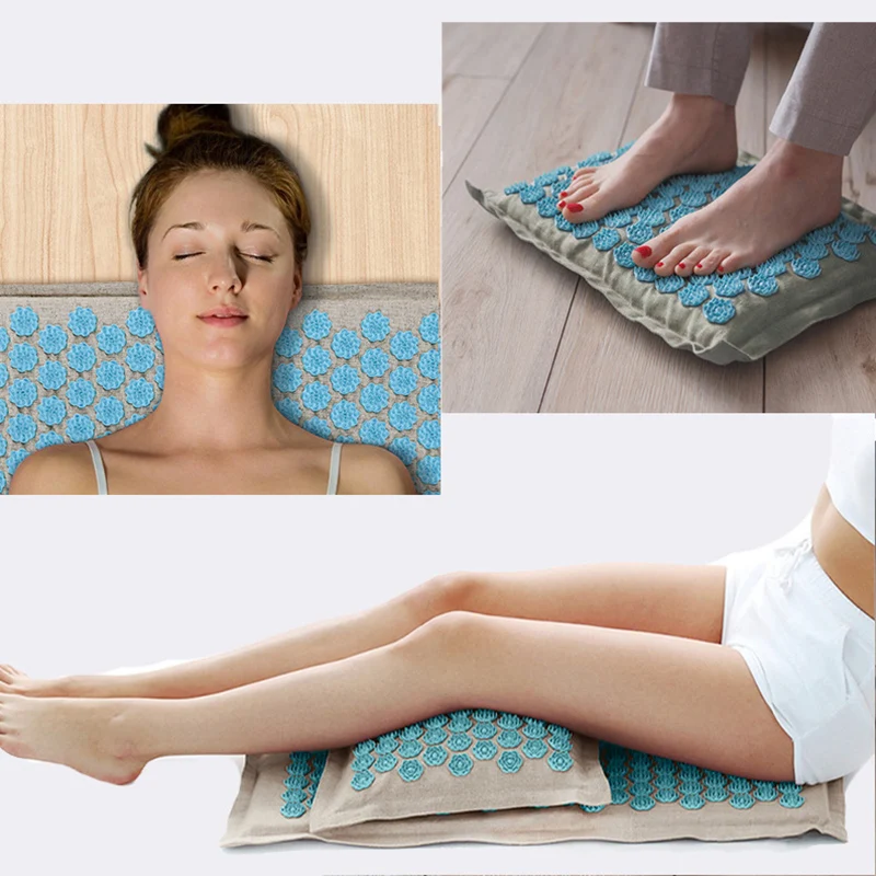 Linen Massage Cushion Yoga Pad Relieve Muscle Pain Relief Acupressure Mat Buckwheat Husk Pillow Back Body Spike Elastic Sponge