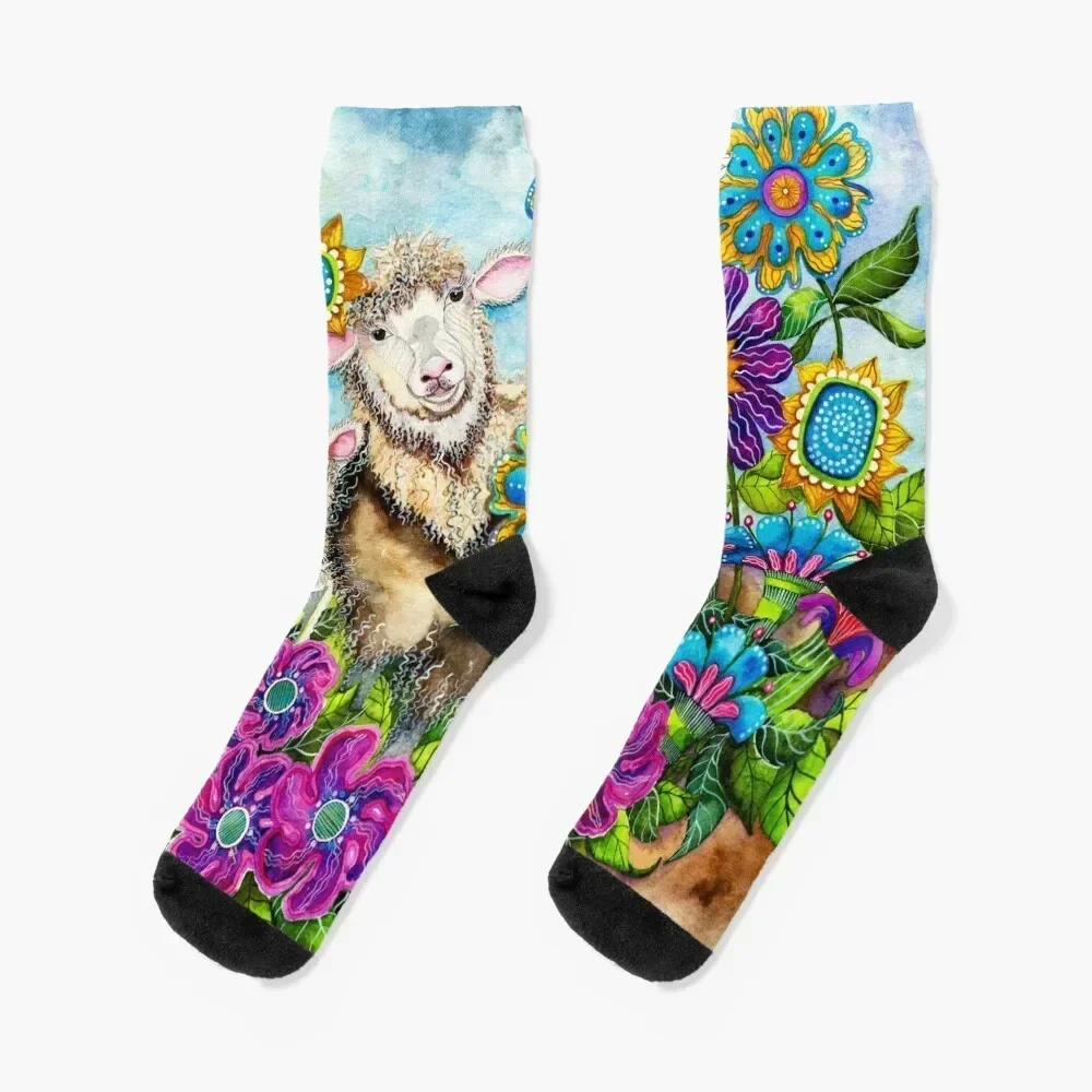 Sheep in the Summer Garden Socks Novelties Men's designer brand Male Socks Women's