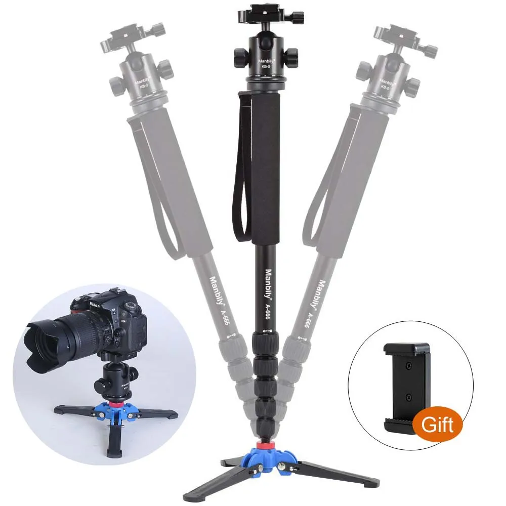 

Manbily A-666 Professional Portable Travel DSLR Camera Monopod Tripod Stand KB-0 Metal Ballhead M1 Stand Base Max Height 1.8m