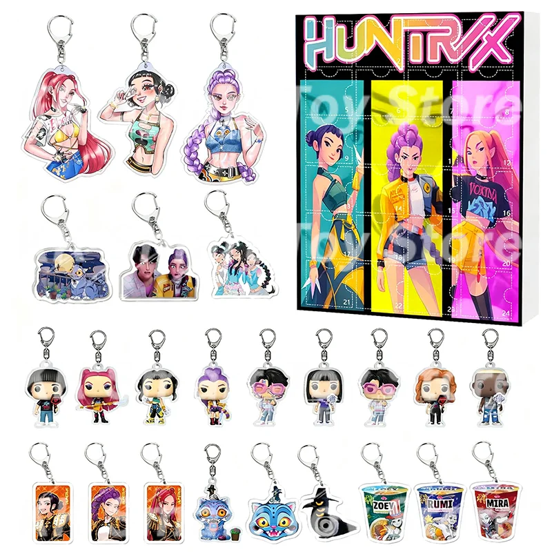 New Kpop Demon Hunting Christmas Advent Calendar Surprise Blind Boxes Acrylic keychain Mystery Box Halloween Gifts Toys