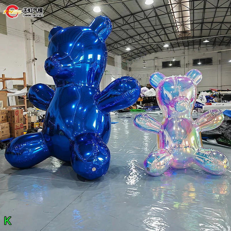 Prata brilhante pvc espelho reflexivo esfera bola inflável urso balão modelo dos desenhos animados para decoração de palco