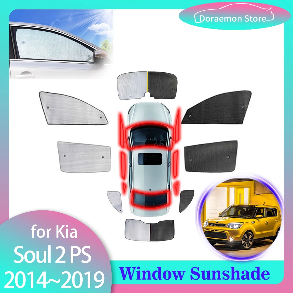 Full Coverage Sunshades for Kia Soul 2 PS 2014~2019 Car Windows Visor Mat Sun Protecti Rear Side Windshields Curtain Accessories