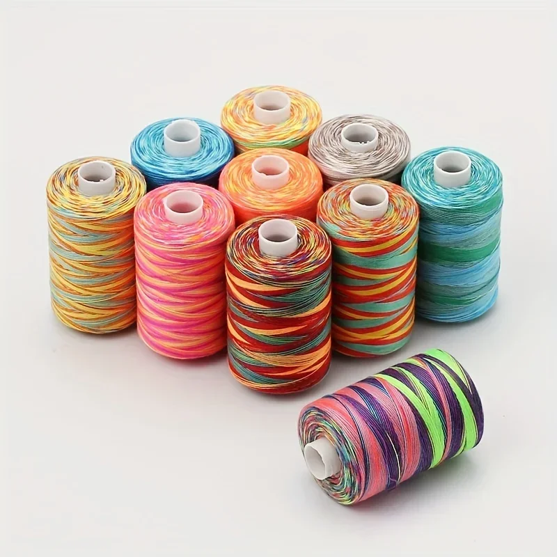 10-Color Polyester Household Sewing Machine Thread Rainbow Multicolored Small Spools 402 Hand Sewing Yarns for Home Sewing