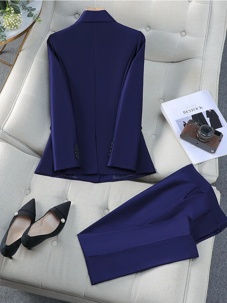 Autumn Winter Women Vest Blazer Pant Suit Navy Orange Office Ladies Business Work Career Wear Formal 3 Pieces Set костюм