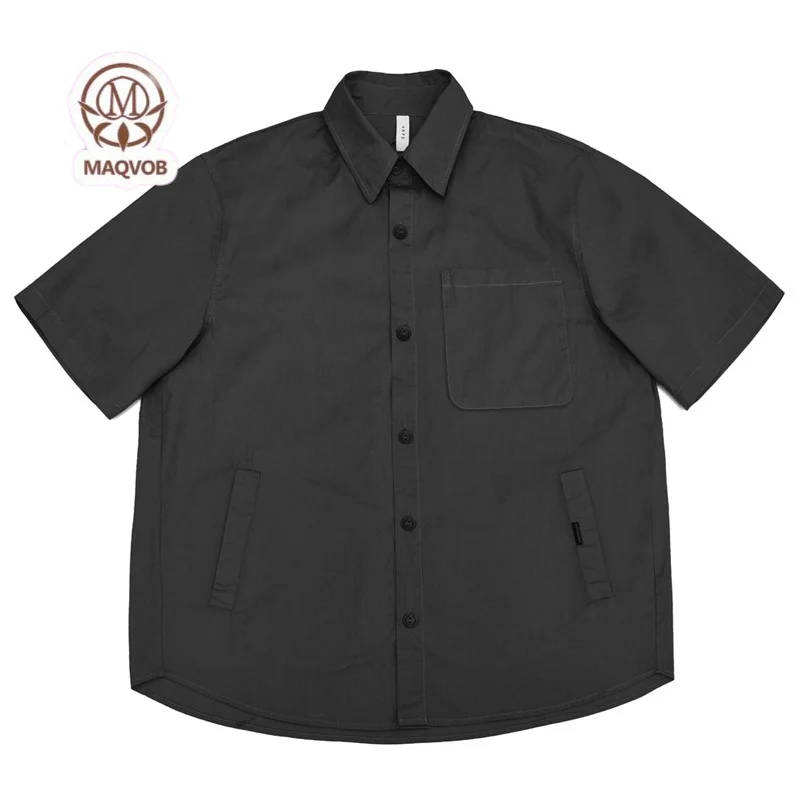 Maqvob high quality EU US size style Cityboy loose fit short sleeve work shirt unisex Muti pocket washed cotton sleeve shirt