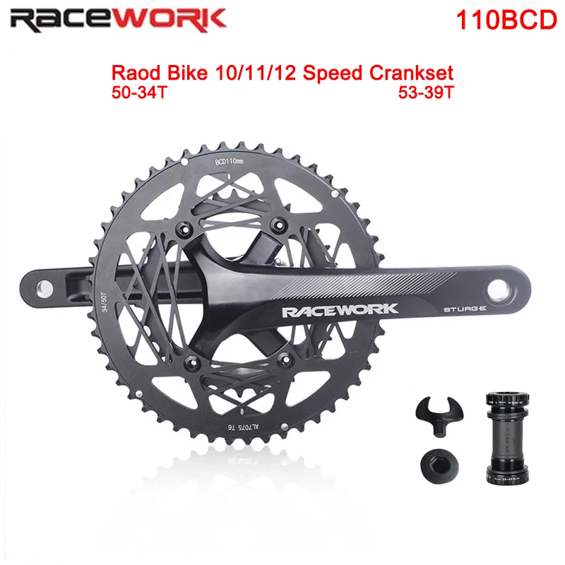 

RACEWORK Road Bike Crankset 10/11/12 Speed 110BCD Hollow Double Sprocket 170mm 50-34T 53-39T Bicycle Crank Sprocket BB Bike Part