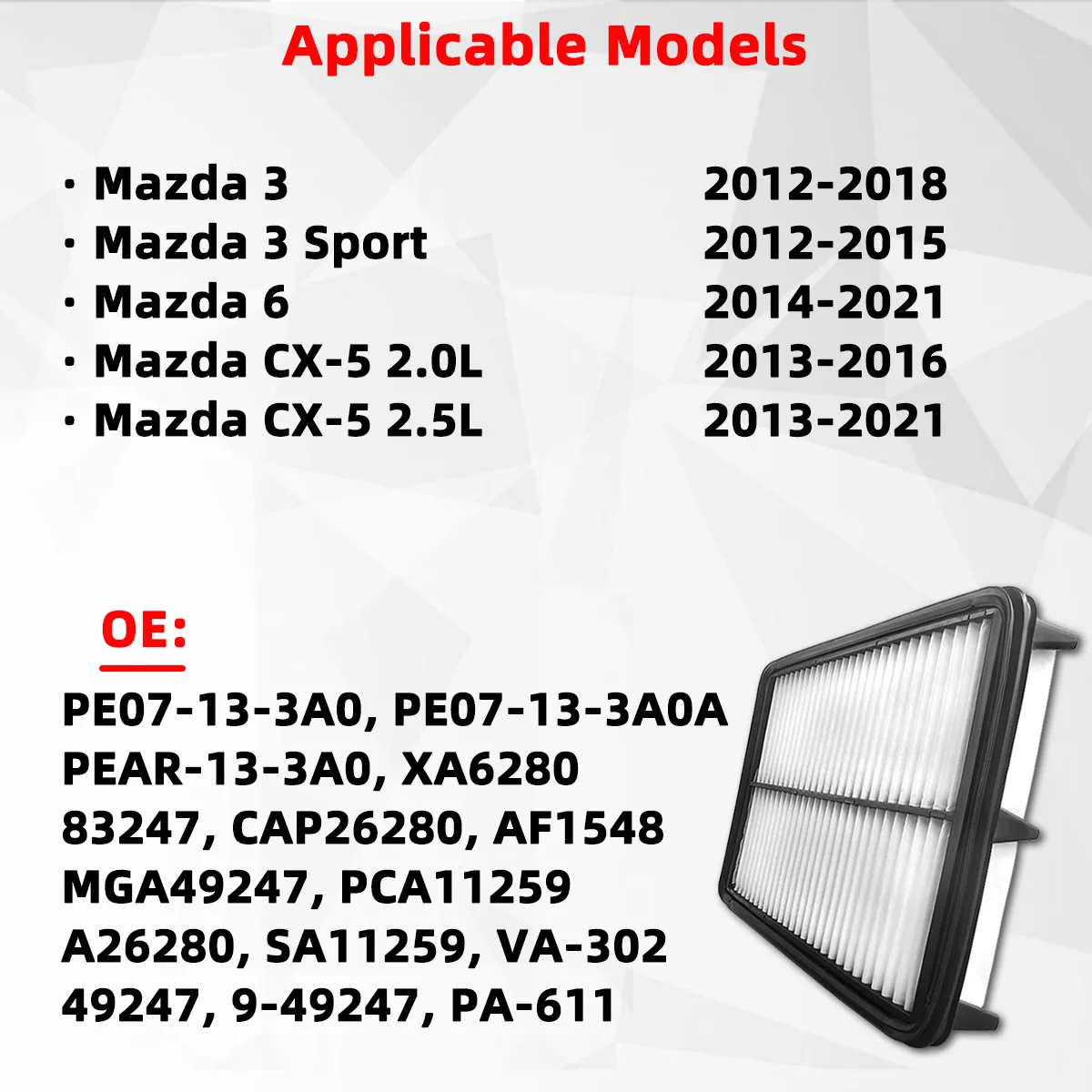 PINMOAP Hochleistungs-Autoluftfilter CA11259 ist geeignet für Mazda3/3 Sport/6/CX-5 Motorluftfilter PE07-13-3A0A. – Detail 5