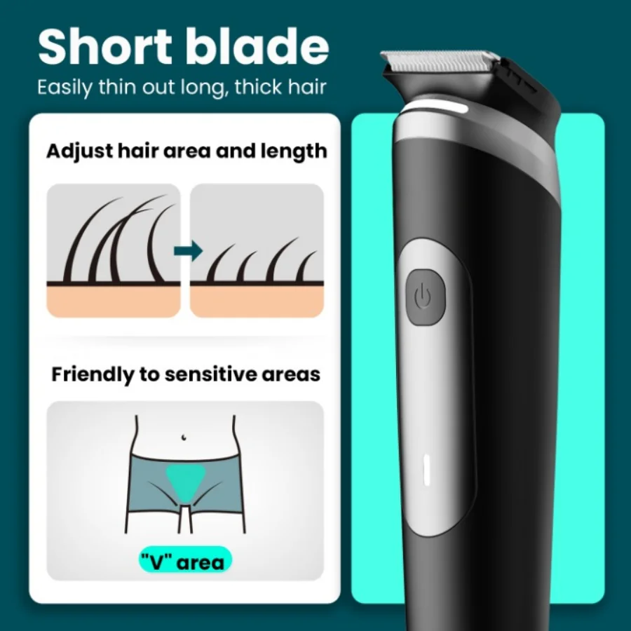 2-in-1 Men’s Body Trimmer, IPX6 Waterproof Pubic Shaver with LED Light