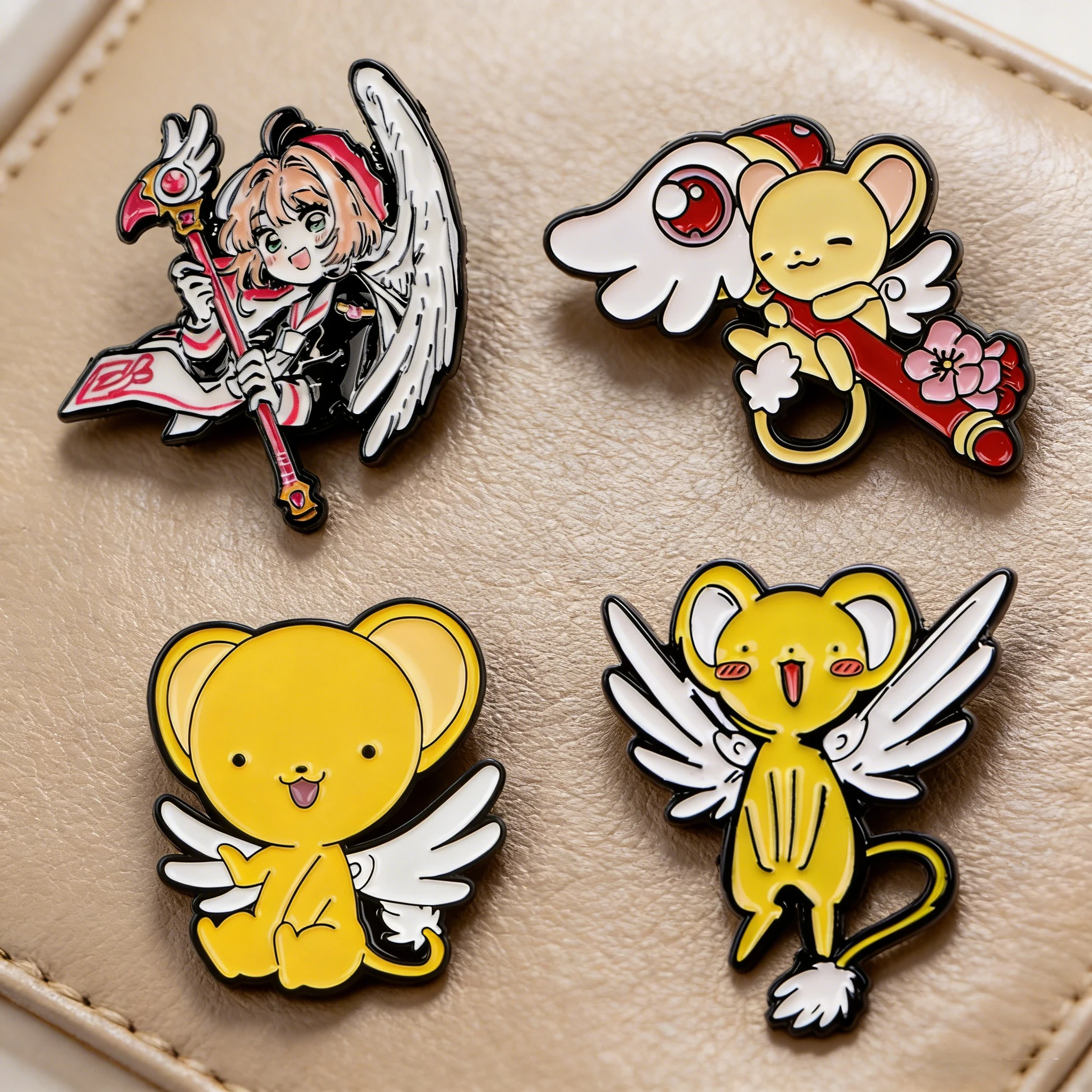 1-4pcs/Set Cute Magic Girl Enamel Pin Anime Yellow Winged Characters Brooches Lapel Badges Cosplay Jewelry Gift for Fans Friends