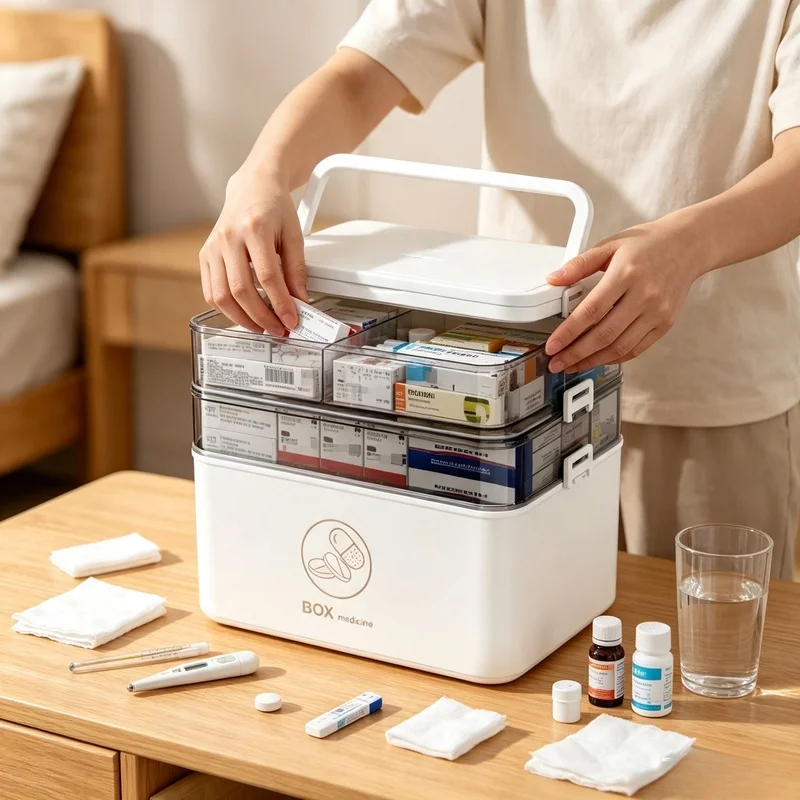 1PC 3 Tier Family Medicine Storage Box Emergency First Aid Organizer Leak Resistant Compact Household Medical Cabinet