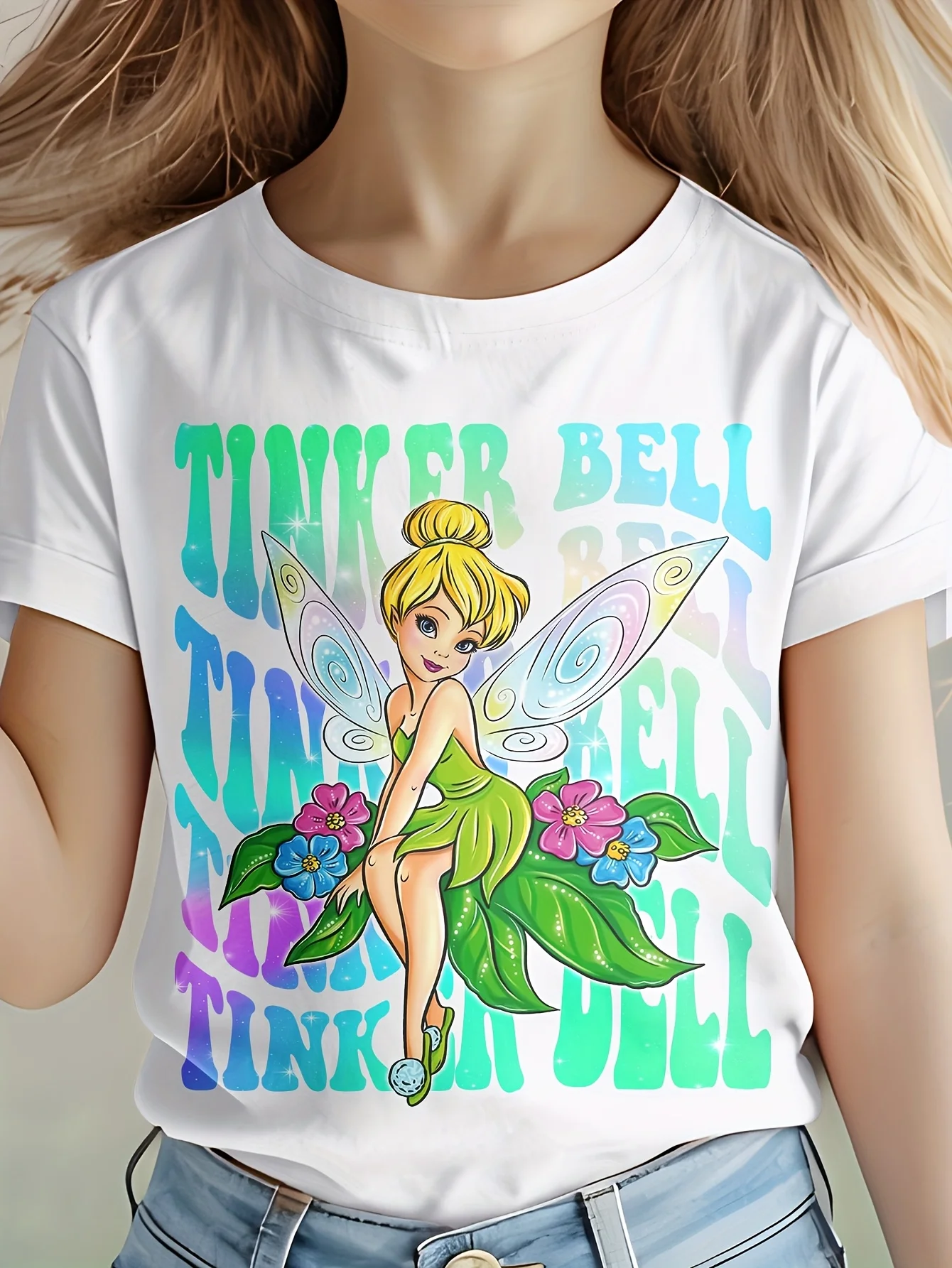 

Tinker Bell Print Girls T-Shirt Cotton Short Sleeve Children T-shirt Cute Cartoon Disney Tops Baby T-shirt Summer Kids Clothes