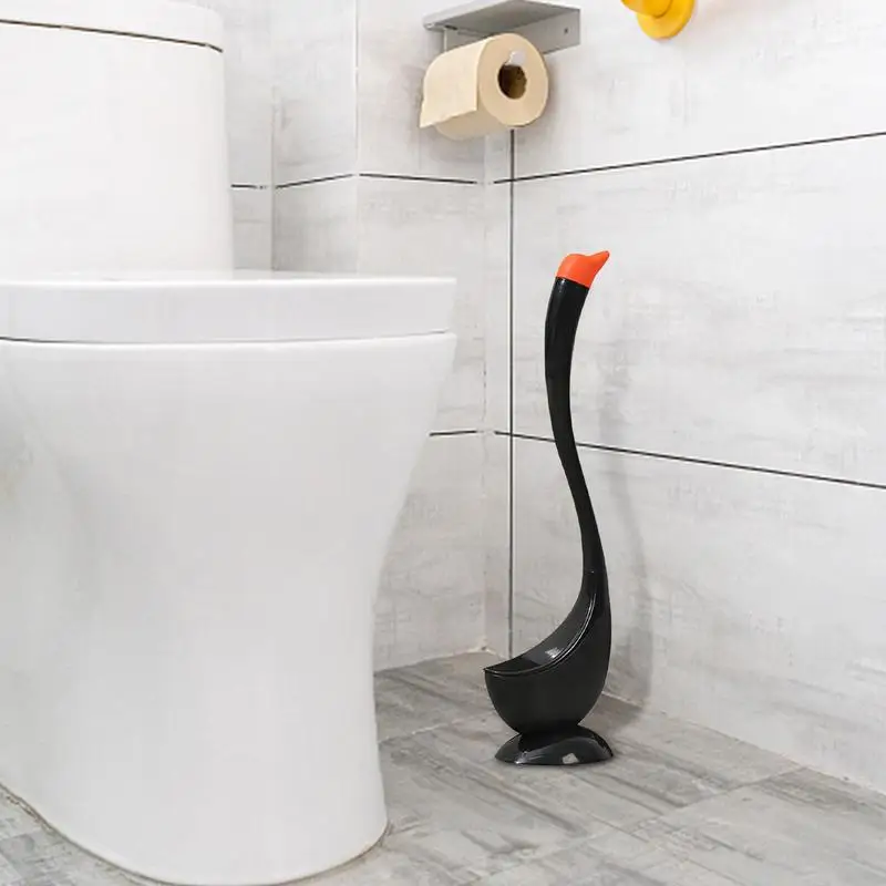 Toilet Brush and Plunger Set Swan Shape Toilet Brush with Holder Curved Handle Soft Dense Bristles Toilet Bowl Cleaners Brush