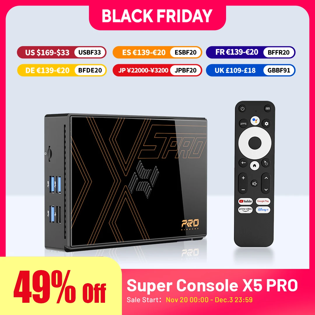 Super Console X5Pro صندوق التلفزيون الذكي مع Android TV12 8K@60FPS 4K@120PFS 8G + 64G 2.4G & 5G Dual Wifi 1000M Ethernet HD Movie Player