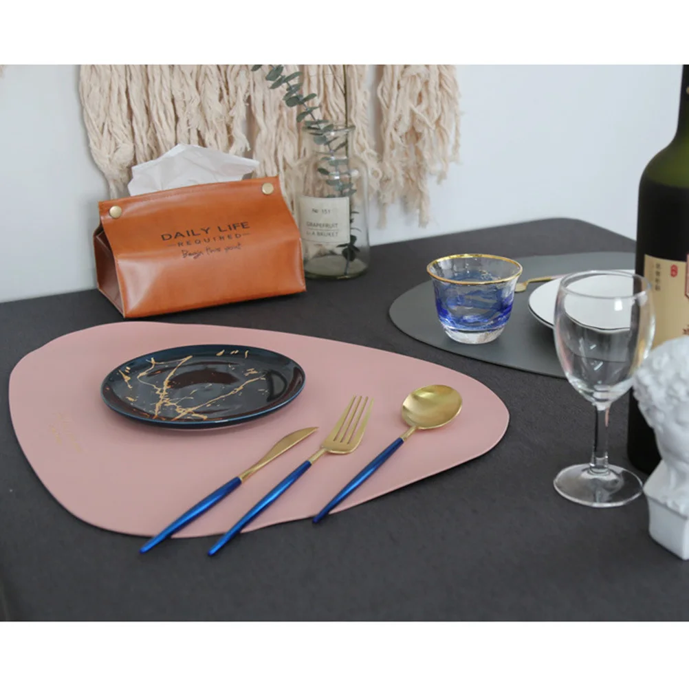 

5Pcs Waterproof Oilproof PU Placemats Anti-Slip Simple Exquisite Design Heat Insulation Mat PU Placemat