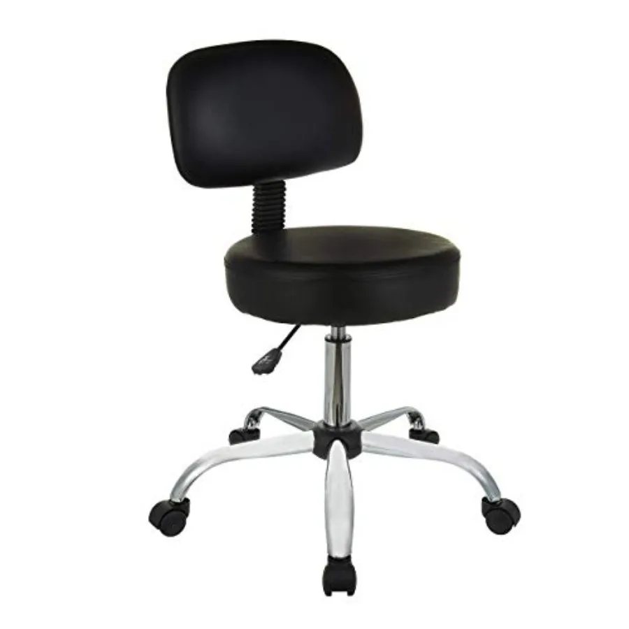 

Multi-Purpose Drafting Spa Bar Stool with Back Support, Upholstered, and Wheels, Black, 22.72"D x 22.72"W x 37.8"H