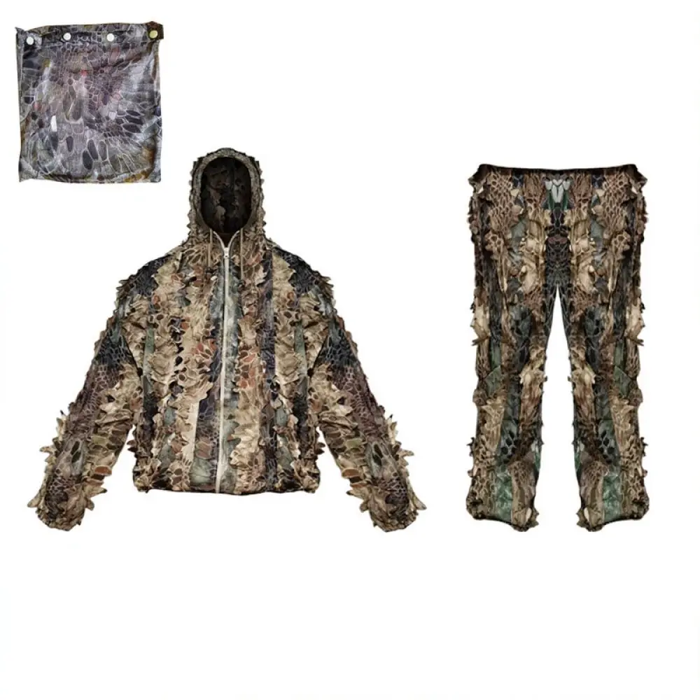 Outdoor 3D Leafy Ghillie Cloak Breathable Camo Suit For Hunting Birding Wildlife Photography Tactical Field Apparel