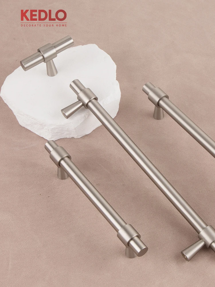 KEDLO Europäischer Stil Luxuriöser Massiver Messinggriff mit Gebürstetem Nickel für Küchenschubladen, Glänzend Silberner Langer Griff – Detail 2