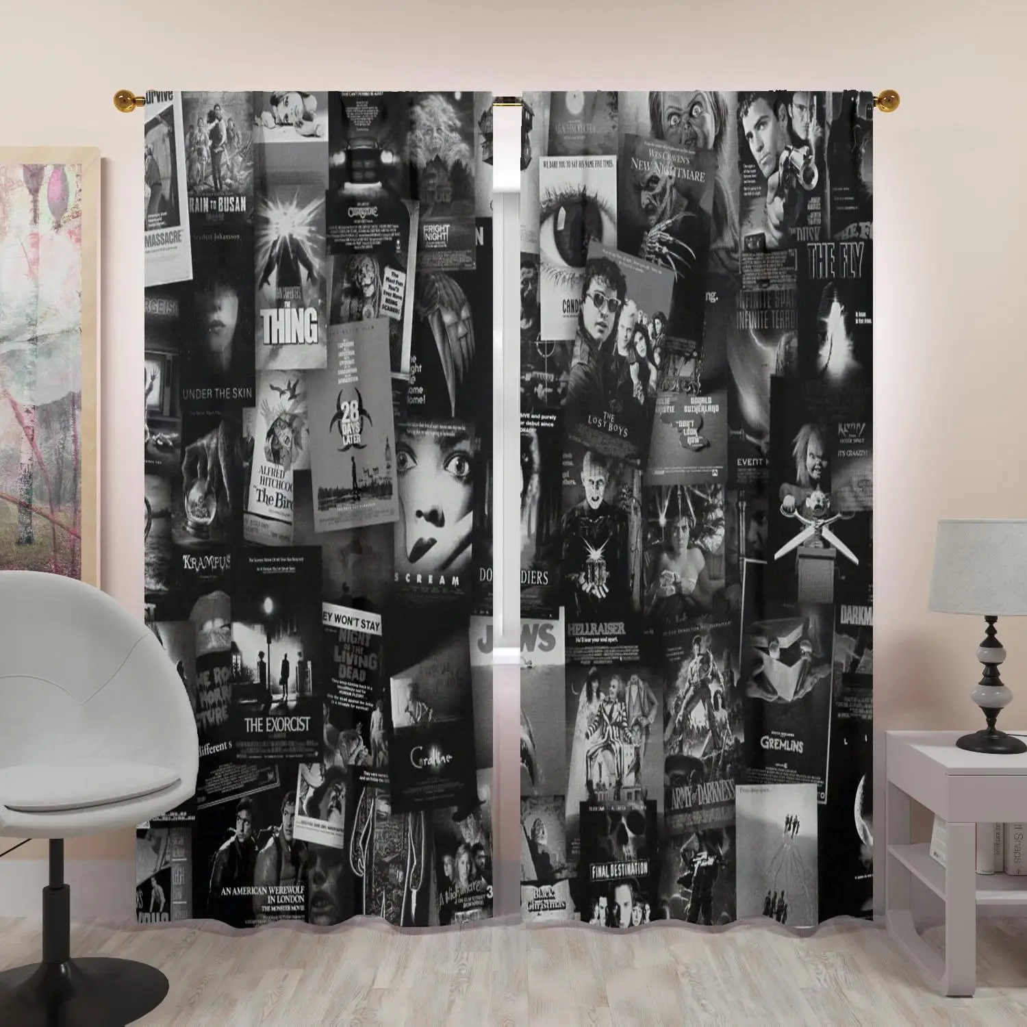 Horror Movie Poster Print Curtains for Living Room Dark Academia Gothic Style Home Decor