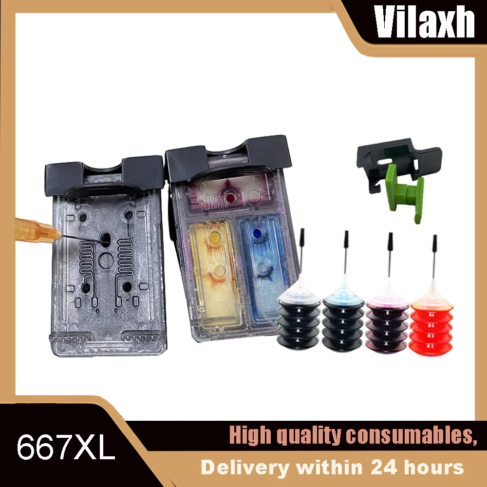667XL 667 XL 3YM81AL ‎3YM80AL Refillable Ink Cartridge Compatible for HP667 for HP Deskjet 1275 2374 2375 2376 2775 2776 Printe