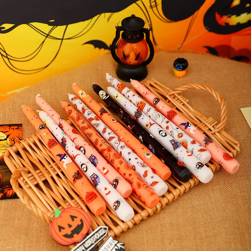 Spooky Halloween Long Thin Candles Ghost Pumpkin Spice Candles Taper Aesthetic Decorative Candles for Events and Parties