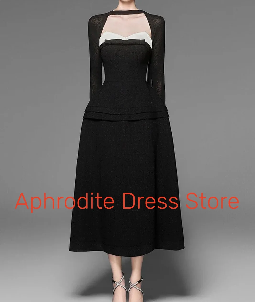 تخصيص حساسة جيرسي 3D القوس فساتين السهرة عالية الجودة ساحة الرقبة طويلة الأكمام فساتين المشاهير حجم مخصص Pr #5