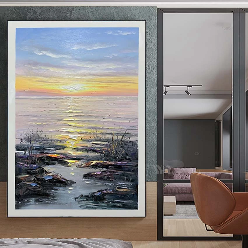 

Abstract Sunrise Seascenery Wall Art Poster Hotel Decorative Hand Painted Oil Painting On Canvas For Living Room Bedroom Unframe