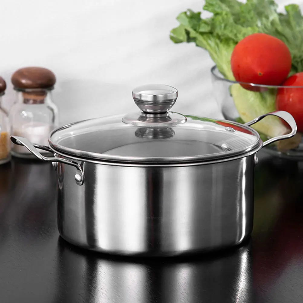 

Stainless Steel Soup Pot Stockpot Kitchen Cooking Noodle Hot Pot Reusable Saucepan Instant Noodles Steam Grate Safe Easy Clean