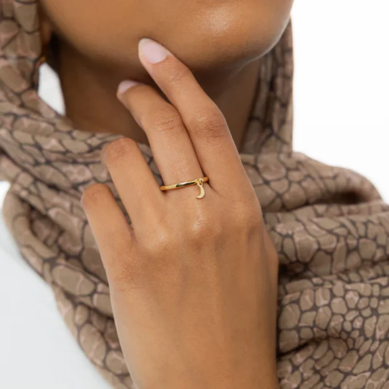 

Crescent Ring ,Stainless Steel Ring,Closed Loop Gold Colored Ring A Gift For a Woman Arabian Jewelry