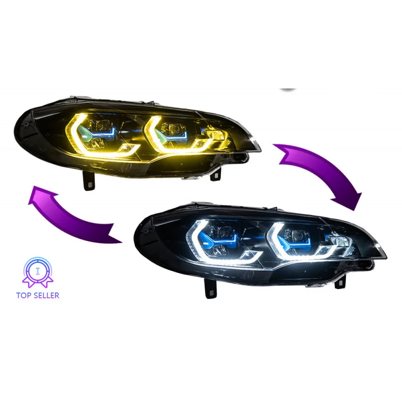 Suitable for 08-14 BMW X6 Headlight Assembly E71 Modified New Spoon Dual Color Golden Eye LED Lens