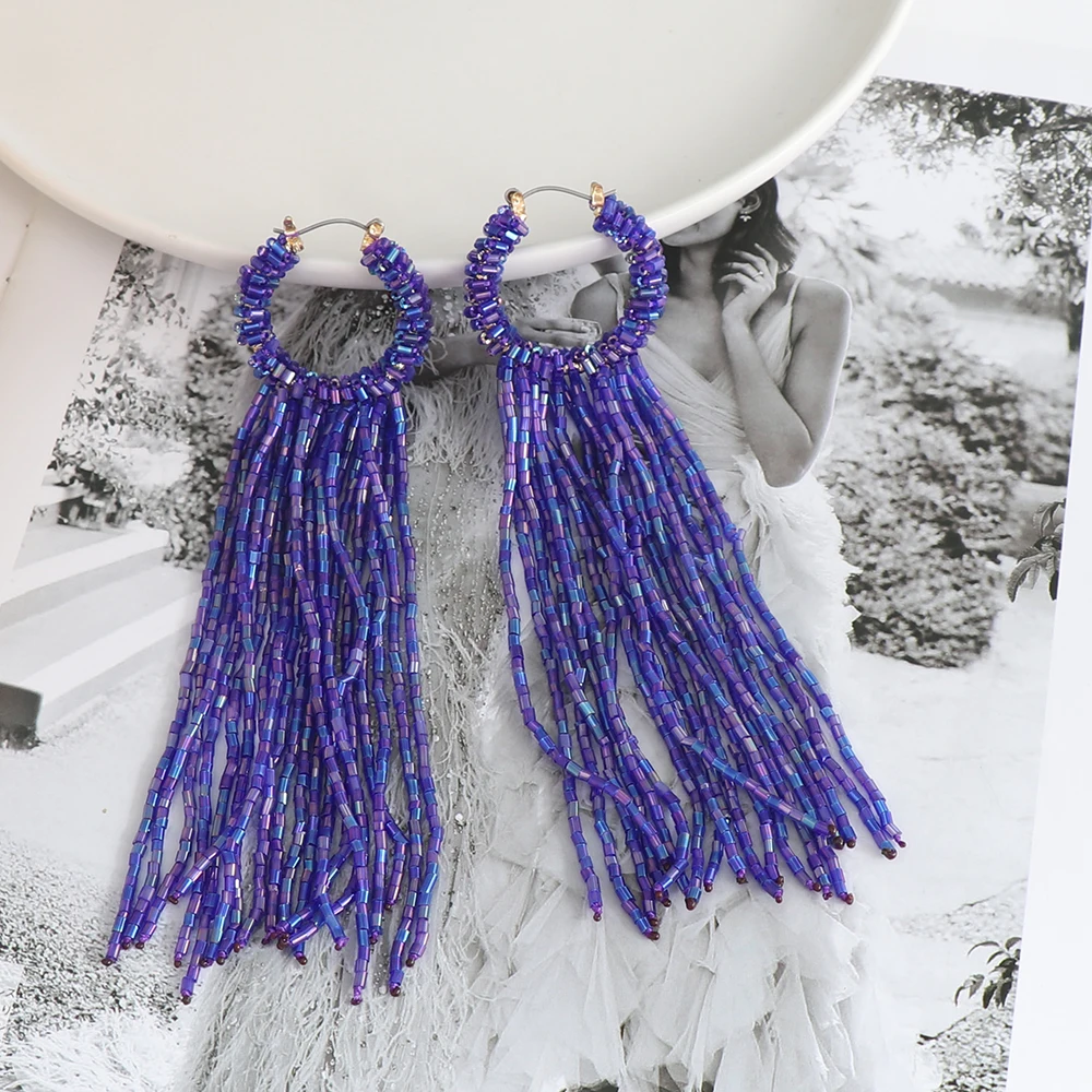 New Bohemian Beads Long Tassel Drop Earrings For Women Statement Jewelry Gift