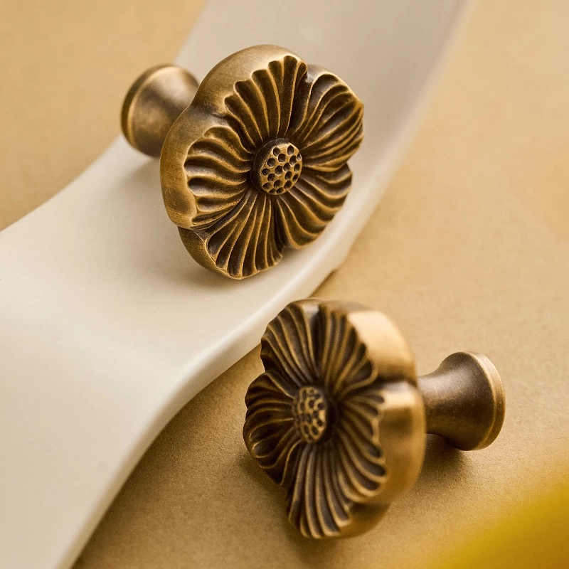 

French retro brass cabinet door small handle drawer cabinet shoe cabinet furniture light luxury single hole wardrobe door handle