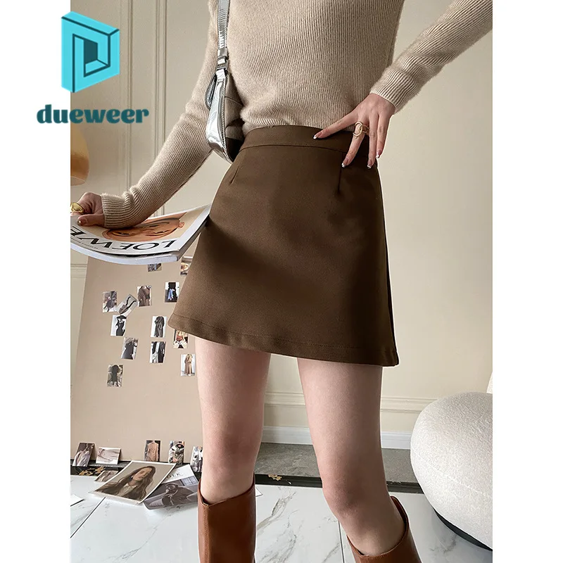 DUEWEER Autumn Winter Black Mini Wrap Skirts Women's 2022 Harajuku Korean Fashion Woolen Short A Line Skirt Retro Streetwear