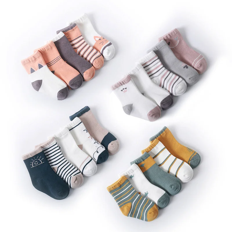 Organic Baby Socks 5 Pairs Combed Cotton Mid Tube Socks For Baby Assorted Size Soft Cozy Boys Girls warm Sox Baby Stuff