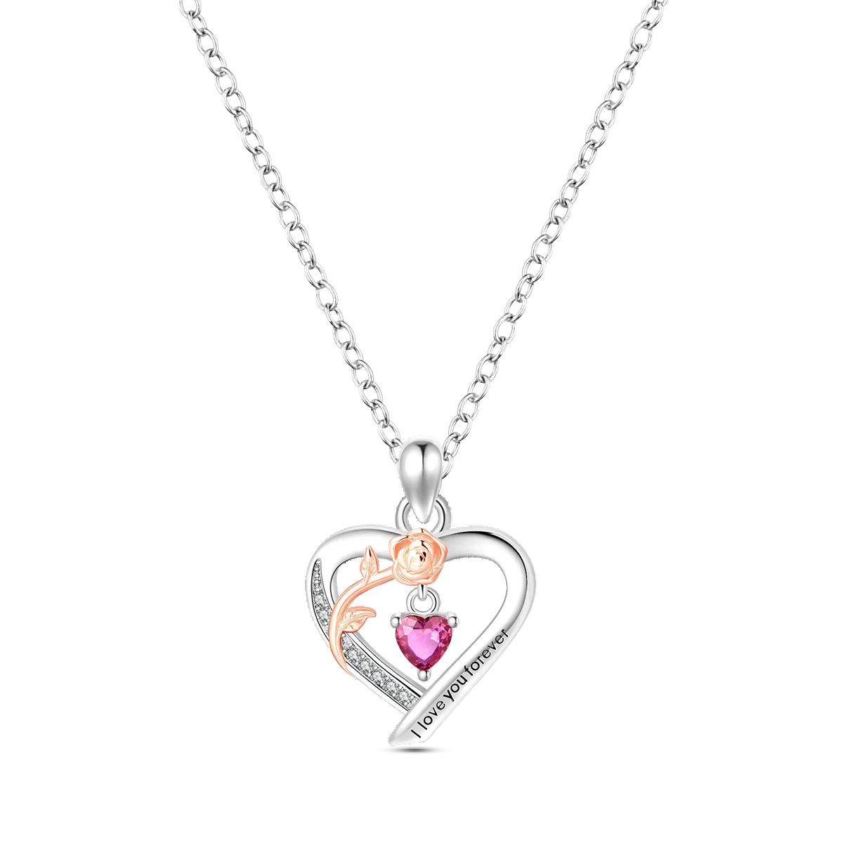 Rose Heart Necklace Original 925 Silver Woman's Necklace Jewelry Anniversary Valentine Gift I Love You Forever Crystal Design