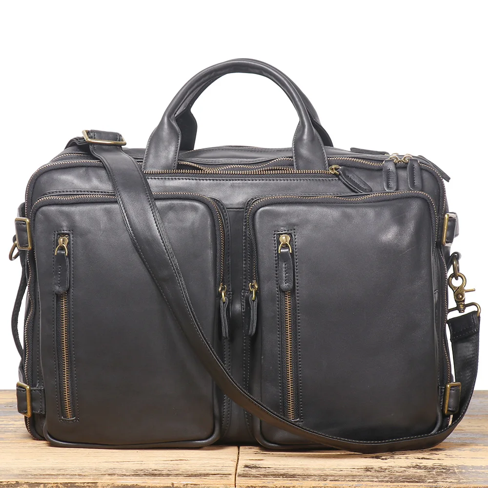 LJ-6890 Cowhide laptop bag, men's backpack, multifunctional travel business single shoulder crossbody bag