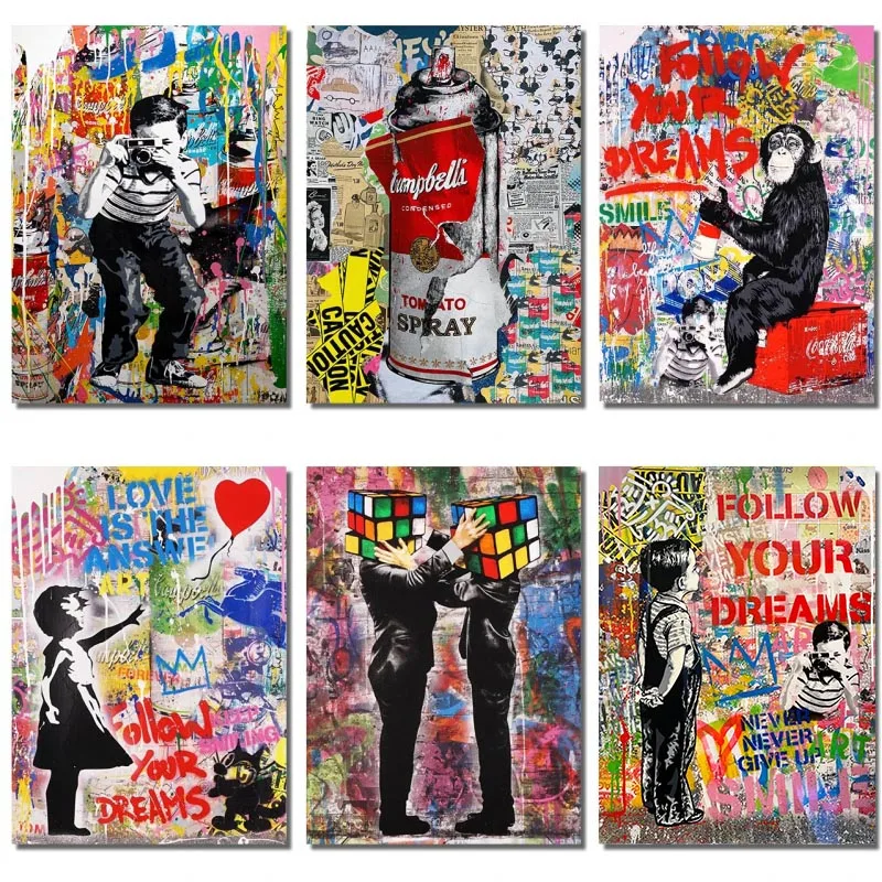 

Banksy Canvas Painting Abstract Wall Art Pictures Pop Graffiti Poster And Print Living Room Home Decor Mural Cuadros Frameless