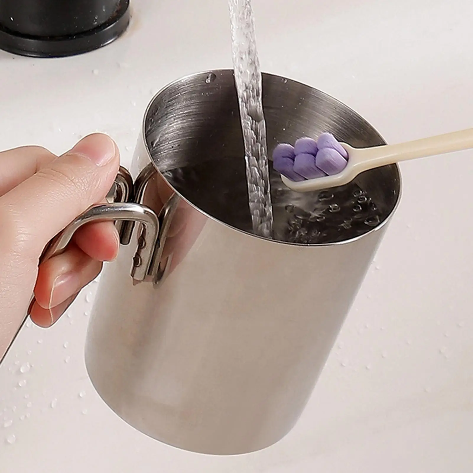 Stainless Steel Mouthwash Cup 350ml Anti-rust Inverted Toothbrush Storage Cup Minimalist with Handle Bathroom Water Cups