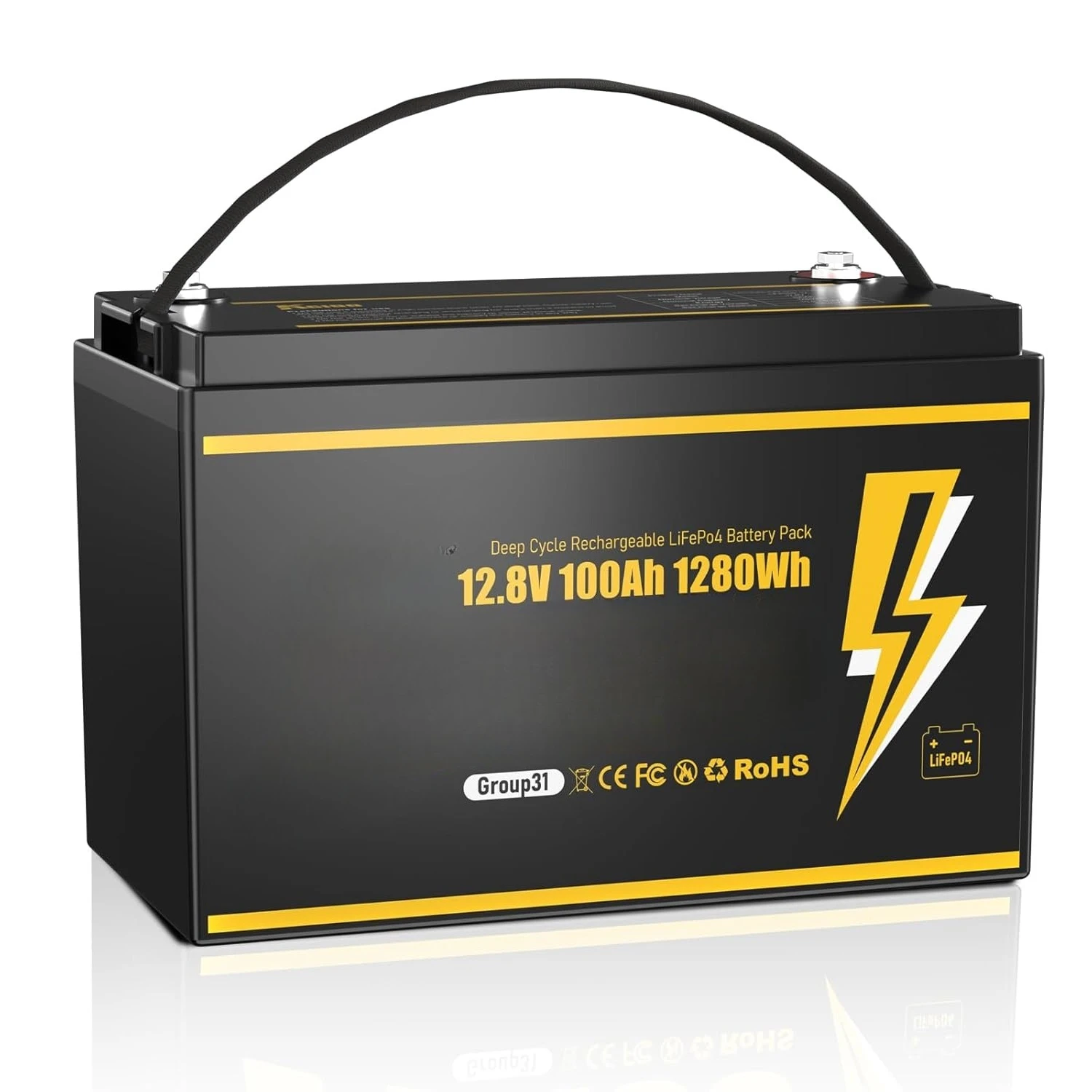 

12V 100Ah LiFePO4 Battery,BCI Group 31 Lithium Battery with Built-in 100A BMS,15000 Cycles Lithium Iron Phosphate, Customized