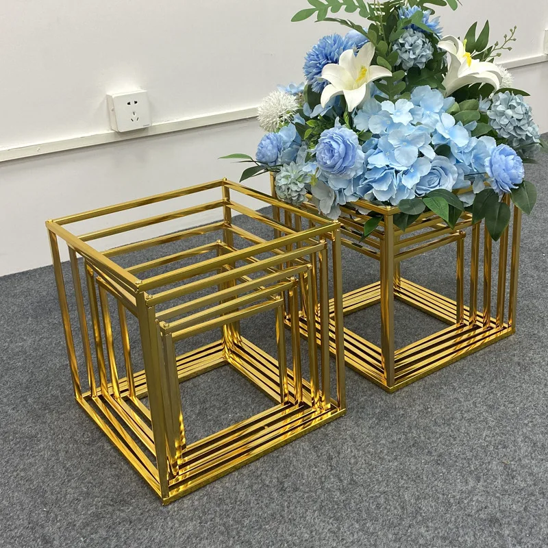 

5pcs/set Wedding Square Road Lead Gold-Plated Wedding Arch Backdrop Metal Flower Vase Column Stand Event Party Decoration Prop