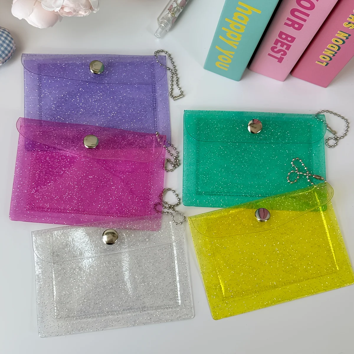 

2 pieces of rainbow color card sleeves, portable card holder, ID card protection case, snap fastening meal card holder