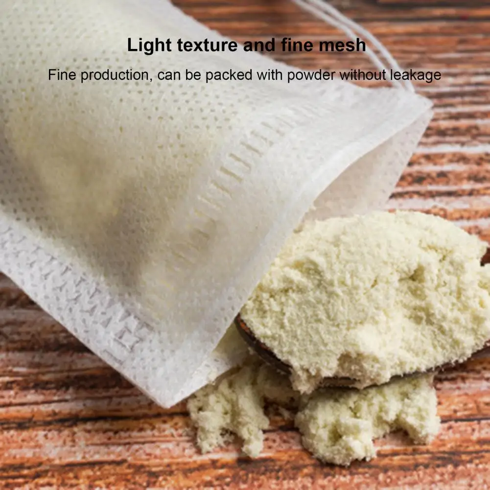 100Pcs Disposable Teabags Non-woven Fabric Tea Filter Bags for Coffee Spice Tea Bag with Drawstring Filters Kitchen Teaware