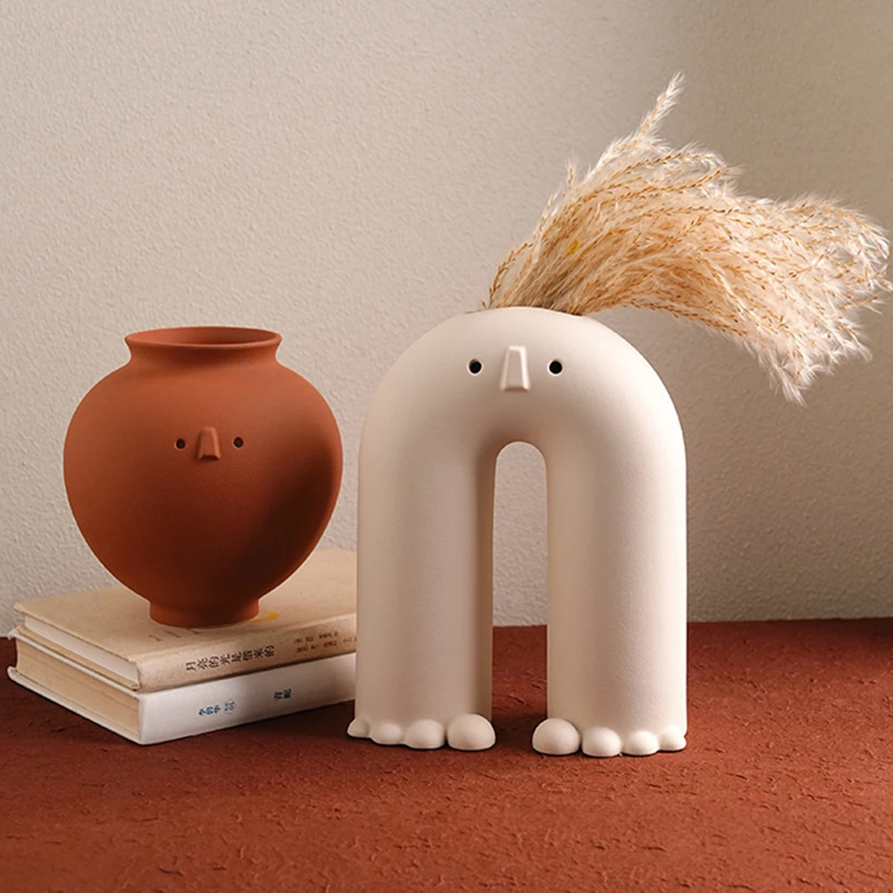 الشمال INS مزهرية سيراميك مزرعة العاج الطين زهرية لطيف الوجه النباتات الحلي حديقة ساحة غرفة المعيشة ديكور الجدول Centerpi