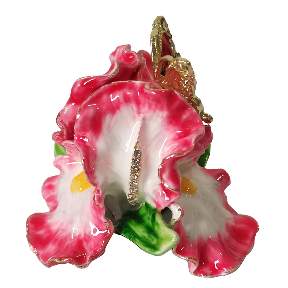 Orchid Flower Trinket Box with Butterfly Handmade with Blingbling Crystals Enameled