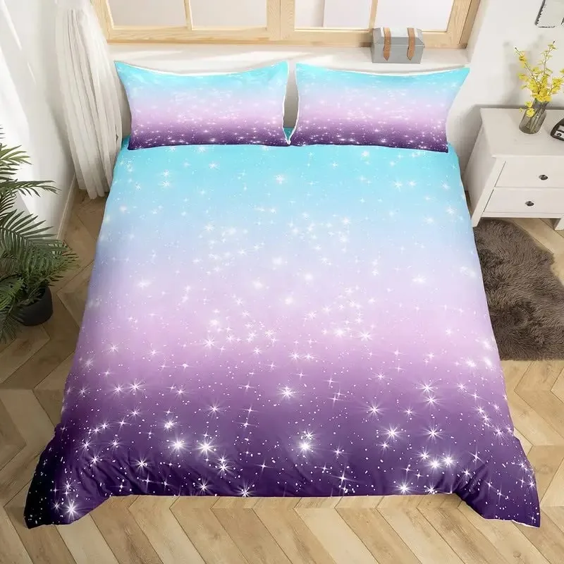 Sparkling Stars Bedding Set Galaxy Duvet Cover,Constellation Astrology Zodiac Nebula Comforter Cover Pink Horoscopes Quilt Cover