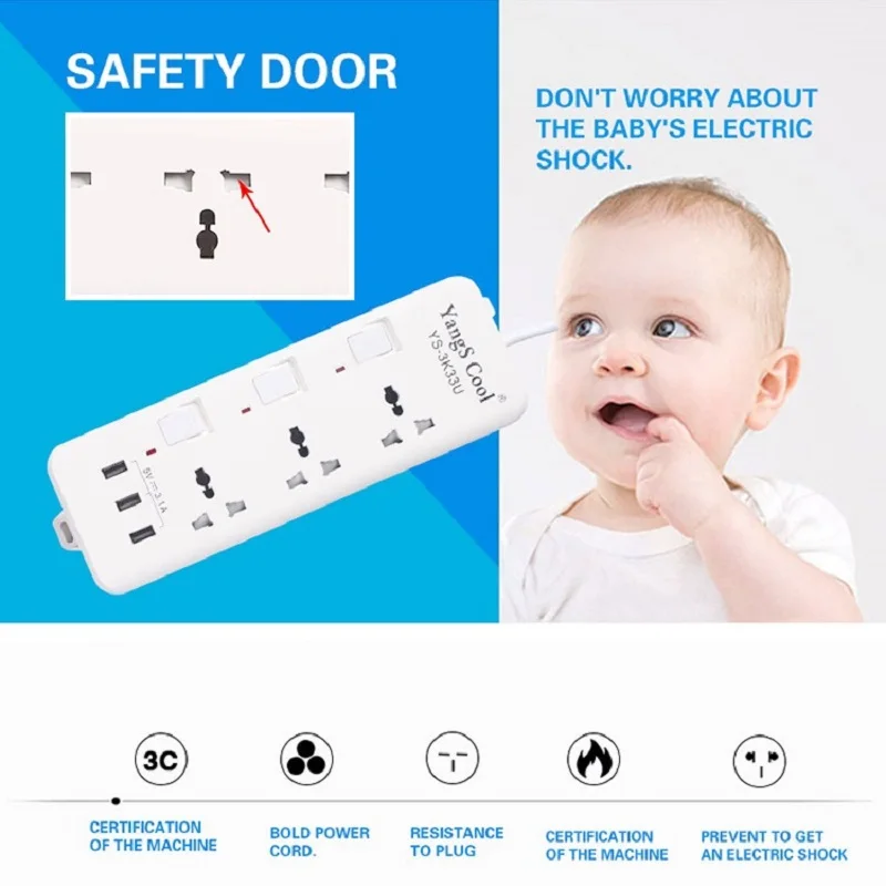 

Удлинитель с 3 USB-портами, универсальный способ розеток переменного тока, разъем с индивидуальным переключением, удлинитель, 1,5/3/5 м, разъем для Австралии, ЕС, Великобритании, США, Израиля